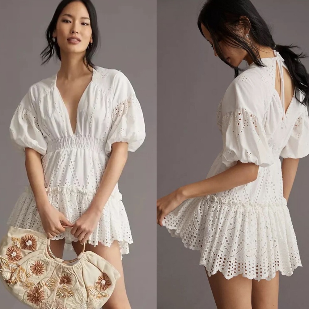 NEW NWT MISA Los Angeles Seven Lace Eyelet Mini Dress In White